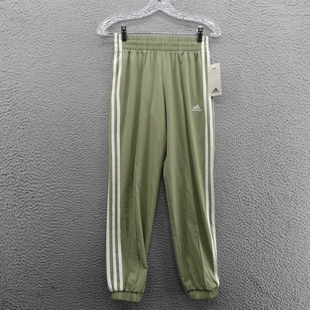 Adidas 3 Stripe Balloon‎ Jogger Pants Size Medium 10/12 Tent Green Girls NWT